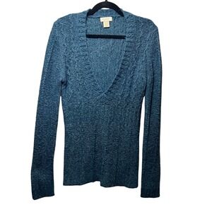 Arizona V-Neck Knit Sweater Long Sleeve‎ Pullover Blue Teal Large